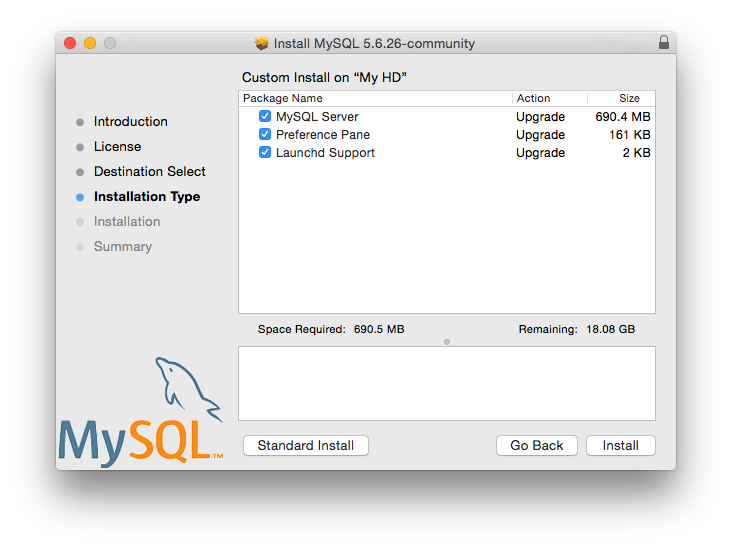 MySQL Package Installer: Customize