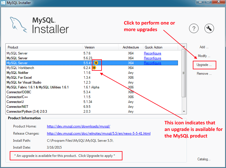 MySQL Installer - Upgrade a MySQL Product