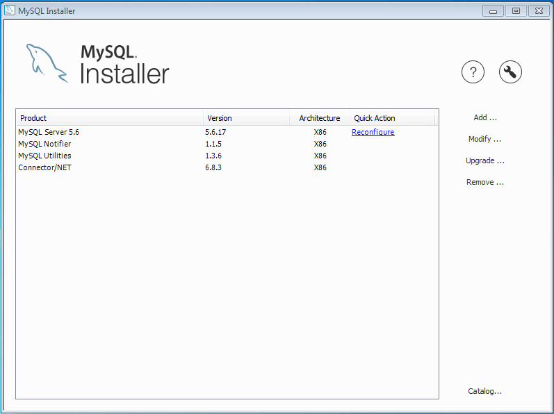 MySQL Installer - Main Dashboard